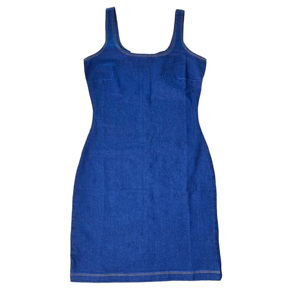 Derek Heart Faux Denim Fitted Cowgirl Mini Dress Deep Blue, Women’s Small
